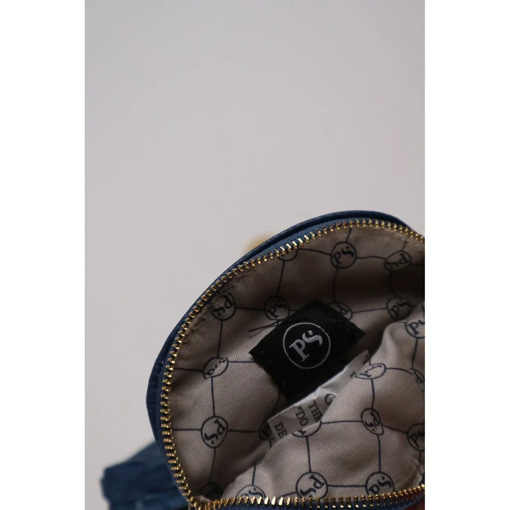 Pretty Simple Dual Pouch Wristlet Navy Blue Woven Pebbled NWT